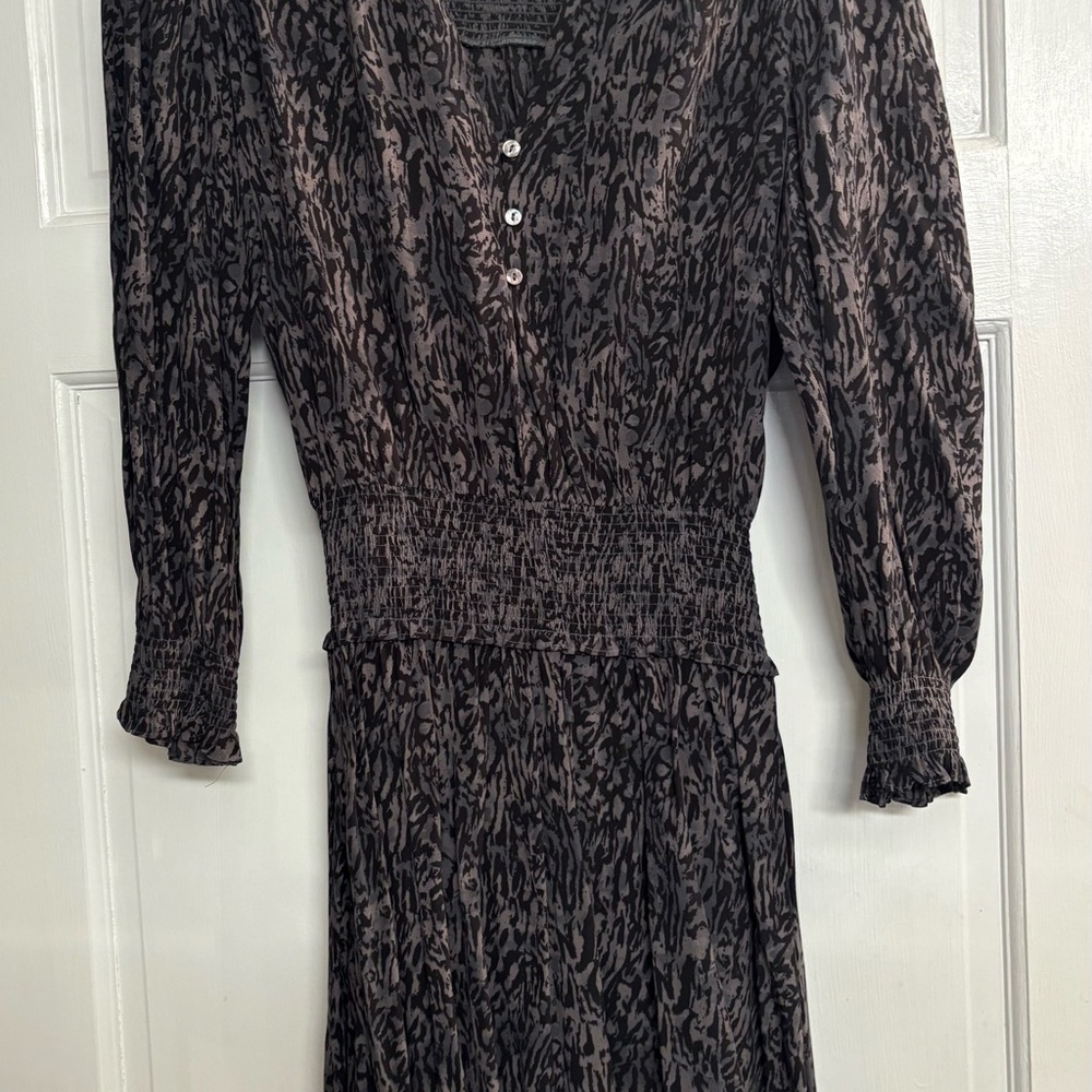 Rails Charcoal Zana Long Sleeve V-Neck Dress size S abstract animal print - Picture 2 of 15